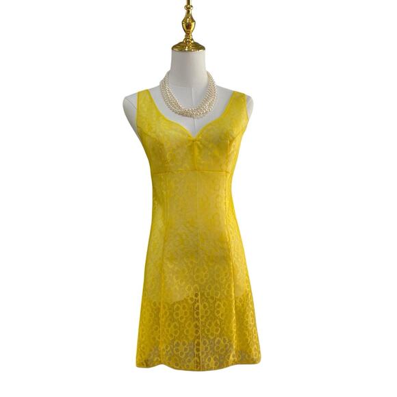 Vintage 60s Germany Stretta Neon Yellow Sheer Lace Mini Full Slip Dress Size S - Picture 2 of 9